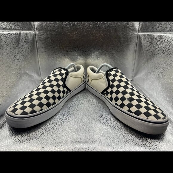 RARE🔥 Sz 11 - VANS Checkerboard Slip On White Two Tone Racing Flag Skate BMX 11 - Picture 5 of 9